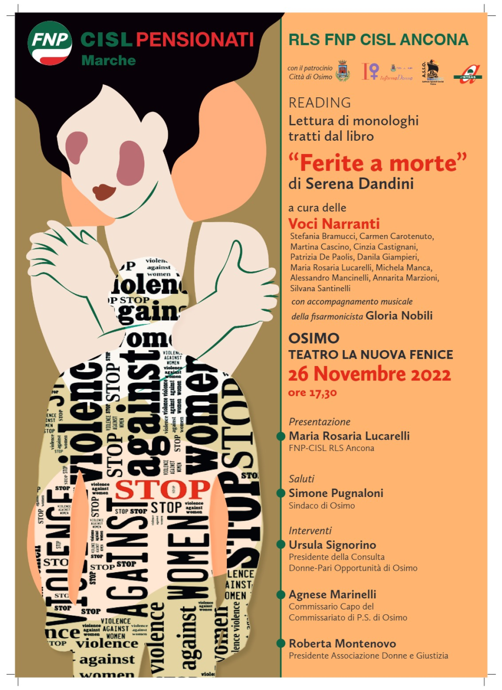 Ferite a morte. Live reading sulla violenza contro le donne ad Osimo