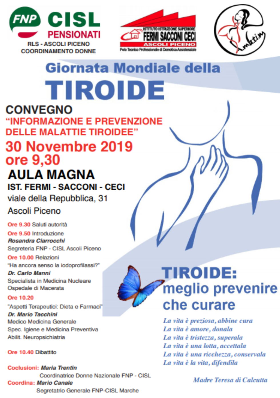 Giornata mondiale della tiroide: ad Ascoli un incontro per fare prevenzione