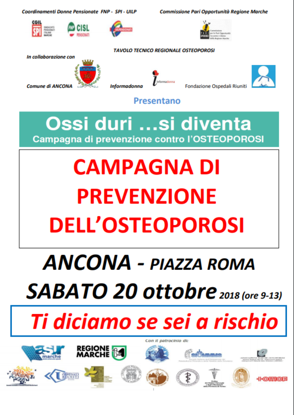 Ossi duri si diventa: campagna di prevenzione dell'osteoporosi ad Ancona