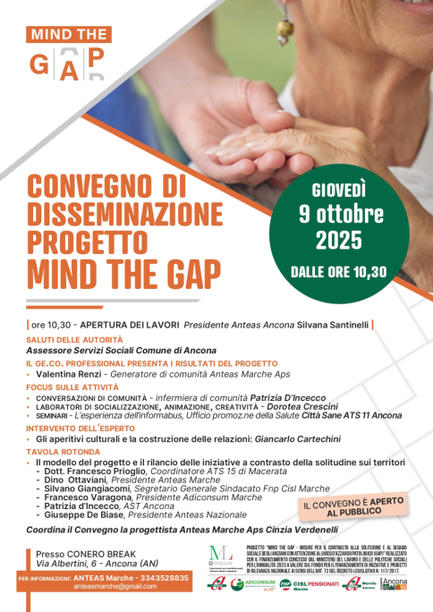 Convegno “MIND THE GAP” ad Ancona: Presentazione dei Risultati Contro la Solitudine degli Anziani